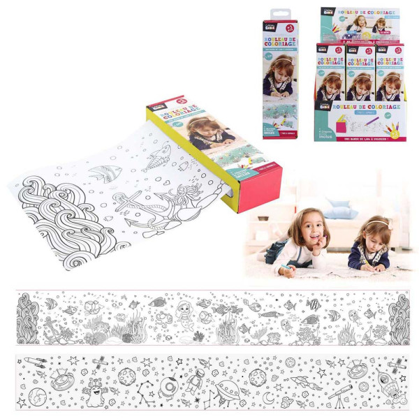 Coloriage - Grand format - Papier - 1,50m à colorier - Enfant - Inclus 4 crayons