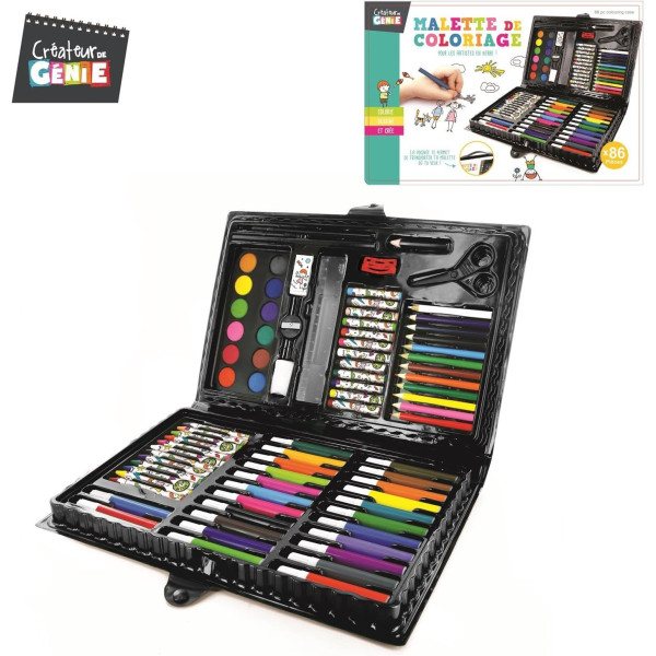 Mallette de coloriage - Crayons, feutres, peinture, craies, ciseaux - 86 pièces - Enfant