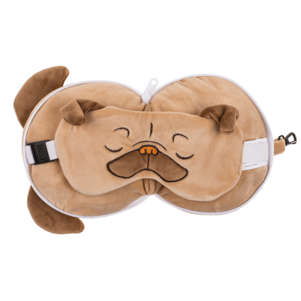 Coussin de voyage - Masque pour les yeux intégré - Enfant - Doux - Chien rigolo
