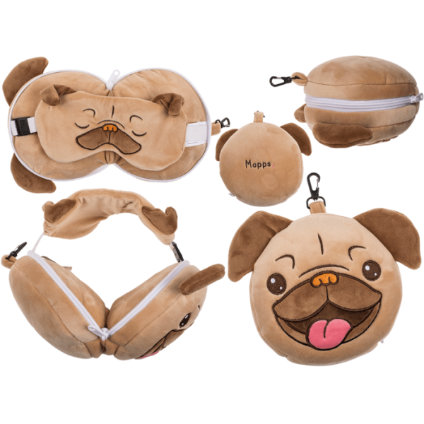 Coussin de voyage - Masque pour les yeux intégré - Enfant - Doux - Chien rigolo