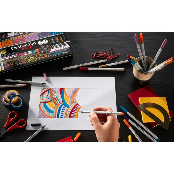 10 feutres à dessin - Calligraphie - Gris et Noir - Plusieurs mines - STABILO Creative Tips