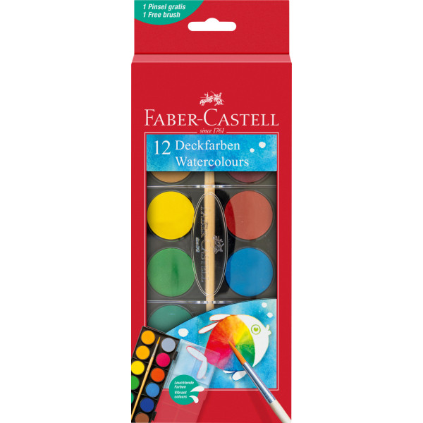 photo-Peinture aquarelle - 12 pastilles - Pour enfant - Pinceau inclus - Faber-Castell
