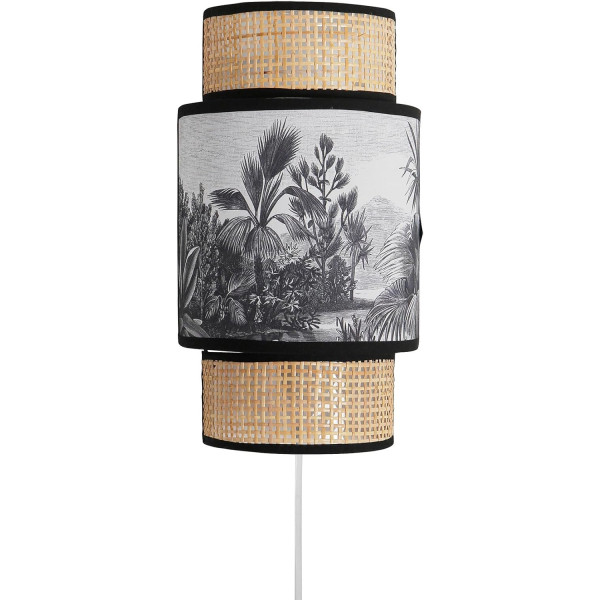 photo-Lampe - Applique - Rotin et tissu - 33cm hauteur - Ombrage - Chambre - Salon
