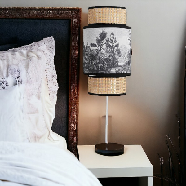 Lampe - Applique - Rotin et tissu - 33cm hauteur - Ombrage - Chambre - Salon