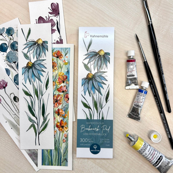 Bloc aquarelle marque-pages - Grain fin - 20x5.5cm - 300g/m2 - 15 feuilles - Hahnemühle