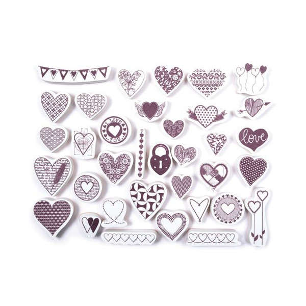 Tampons encreur - Loisirs créatifs - Scrapbooking - Cœurs - 35 pièces - Aladine