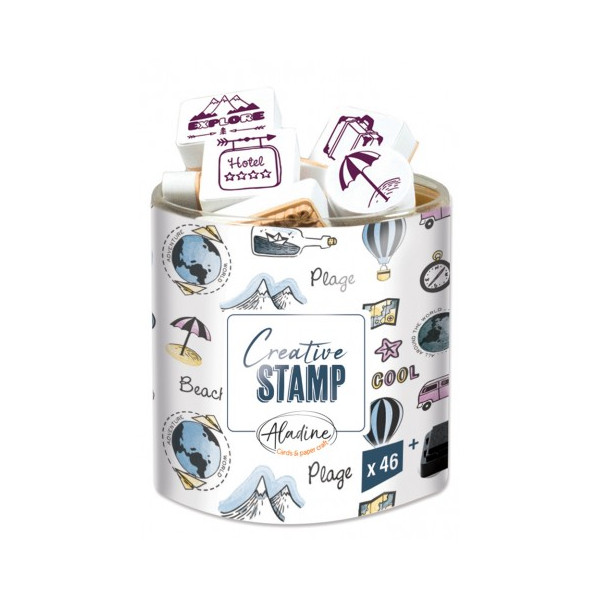 photo - Tampons encreur - Loisirs créatifs - Scrapbooking - Voyage - 46 pièces - Aladine