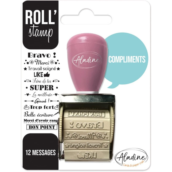 photo - Tampon à molette - Loisirs créatifs - Thème compliments - 12 messages - Aladine