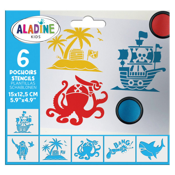 photo - 6 Pochoirs - Pour enfant - Motif pirate - 15x12.5 cm - Aladine