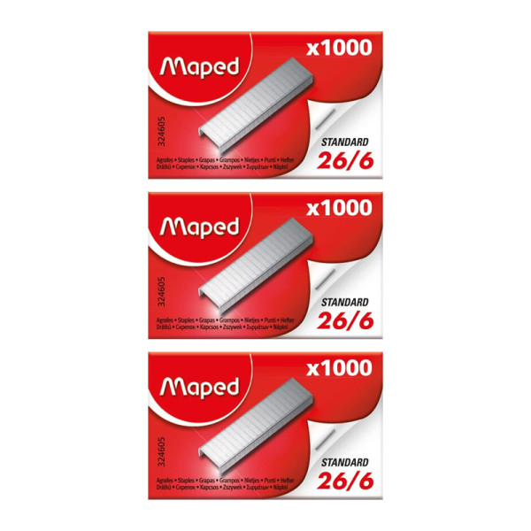 photo-Agrafes - 26/6 - Standard - 1000 unités - Pour agrafeuse - Maped - 3 boîtes
