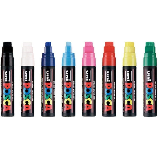 photo-Marqueurs POSCA PC-17K - 8 couleurs assortis - Pointe extra-large rectangulaire