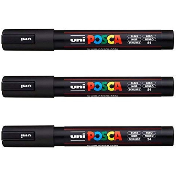 photo-Marqueur Posca PC-5M noir | pointe moyenne conique | Lot de 3 marqueurs