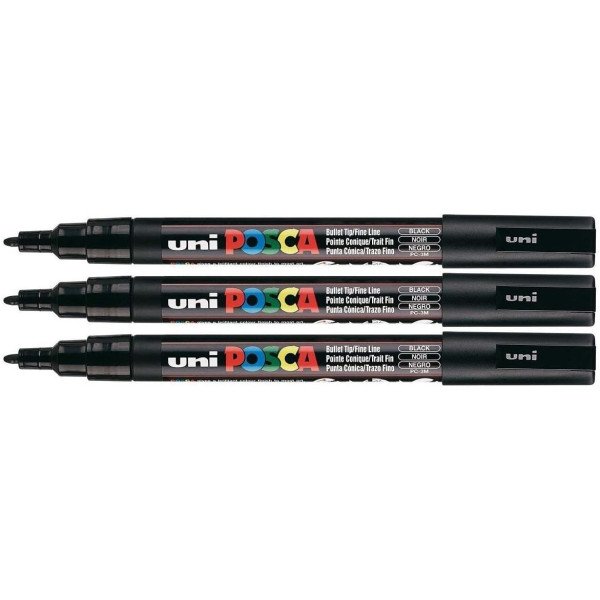 photo-Marqueur Posca PC-3M noir | pointe fine | Lot de 3 marqueurs