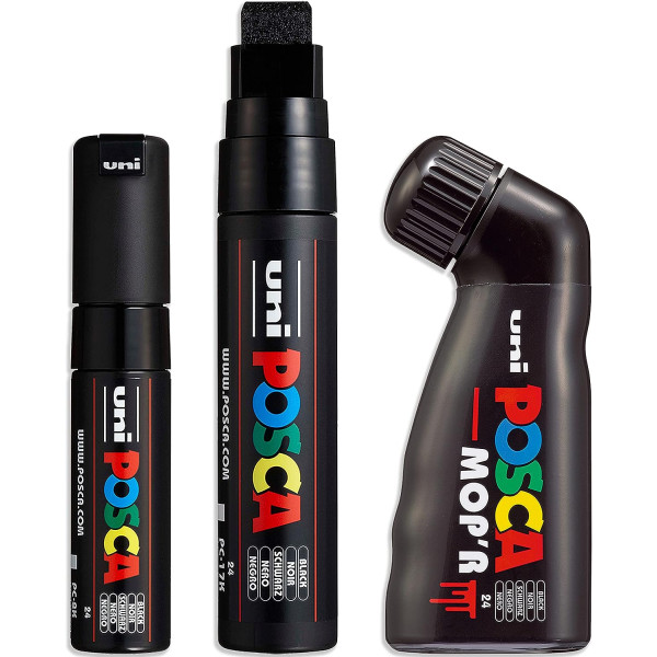 photo-Marqueurs Posca noir | MOP'R PC-17K PC-8K | Lot de 3 marqueurs