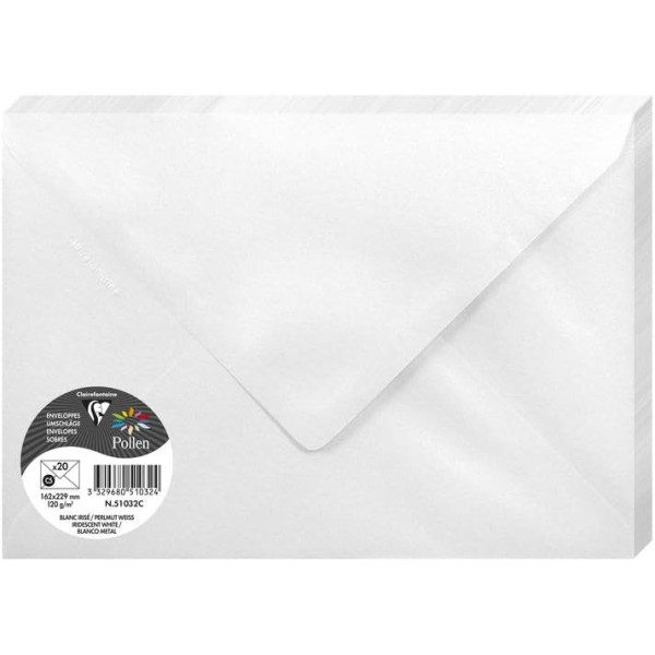 photo-Enveloppes - C5 - 16,2x22,9mm - Pollen - Blanc irisé - 20 unités - Clairefontaine