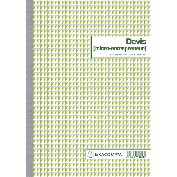 photo-Devis pour micro-entreprise - Micro entrepreneur - A4 - 50 feuilles - Autocopiant