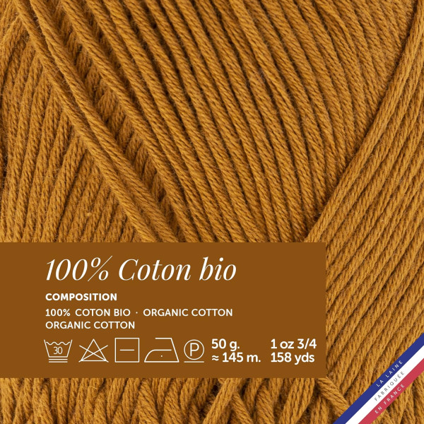Pelote de laine - Cuivre - 100% coton bio - 3mm - Tricot et crochet - Bergère de France