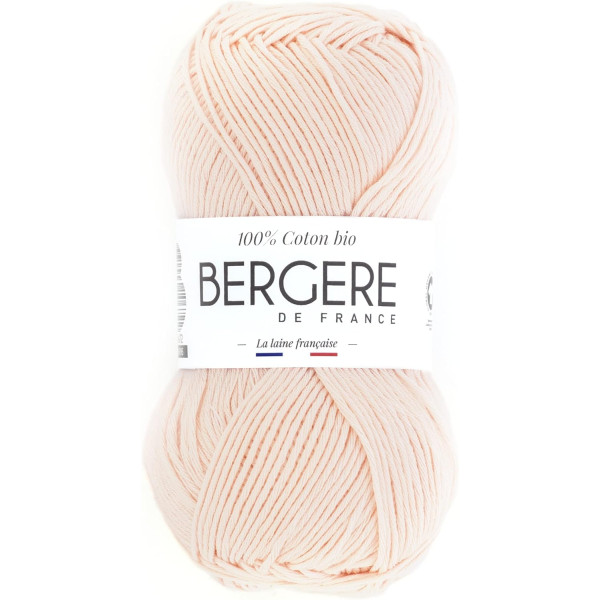 photo-Pelote de laine - Rose dragée - 100% coton bio - 3mm - Tricot et crochet - Bergère de France