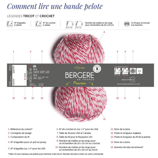 Pelote de laine - Azalée - 100% coton bio - 3mm - Tricot et crochet - Bergère de France