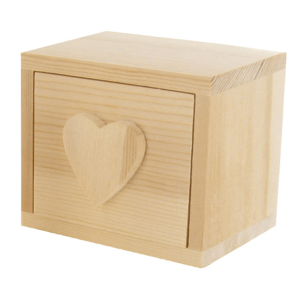 photo-Boîte en bois - Avec tiroir - Cœur - Bois naturel - A décorer - 10x10x7,5cm