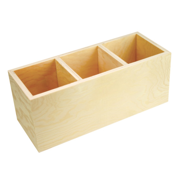 photo-Caissette - 3 compartiments - Bois naturel - A décorer - 24x9,5x9,5cm