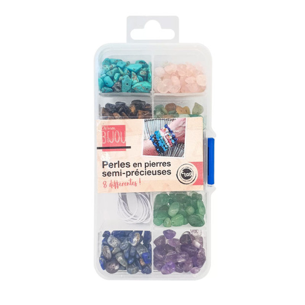 photo-Perles - Pierre semi-précieuse - Pour bijoux, collier, bracelet - 8 assortiments