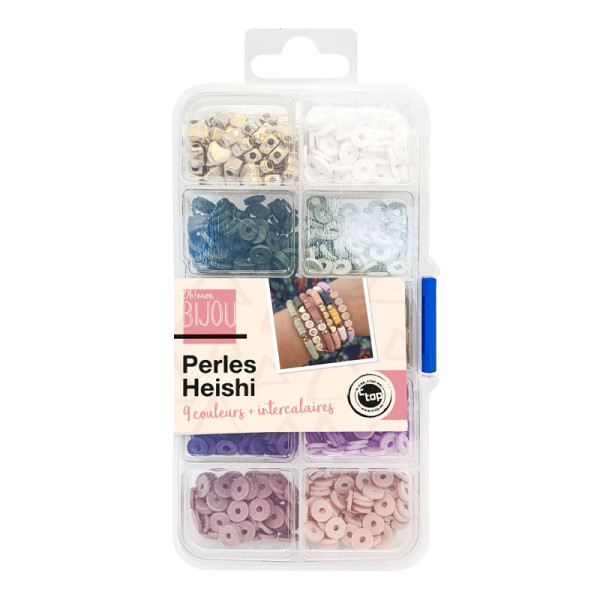 photo-Perles - Heishi - 9 couleurs + intercalaires - Pour bijoux, collier, bracelet