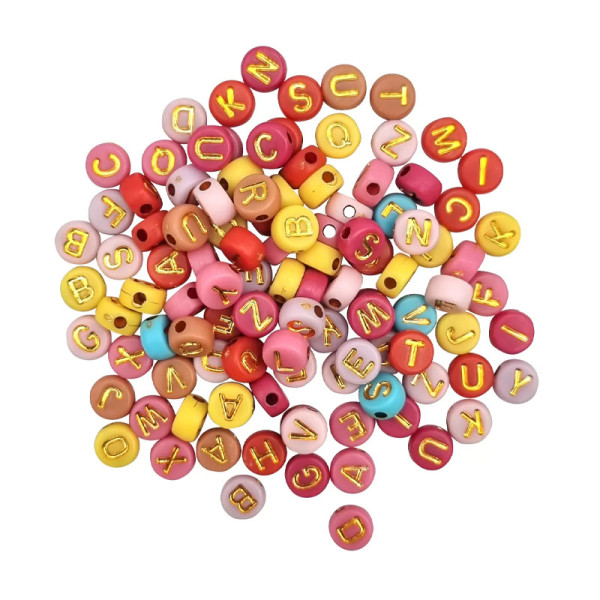 photo-Perles - Rondes - Lettres - Couleurs assorties - Pour bijoux, collier, bracelet