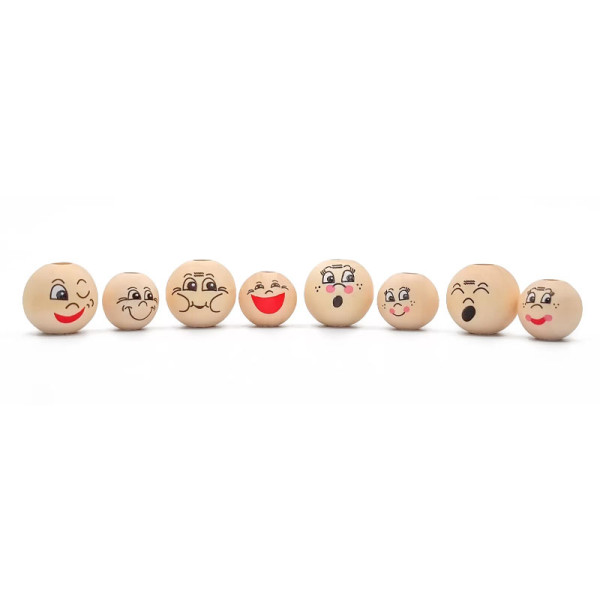 photo-Perles - Bois - Visage de personnage - Smiley - 8 pièces - Enfant - Loisirs créatifs