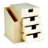 photo-Organiseur de bureau - 4 tiroirs + 1 pot crayon - Bois - A décorer - 15x15,5x12,5cm