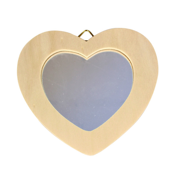 photo-Miroir - Forme de cœur - Bois - A suspendre et à personnaliser - 12x10cm