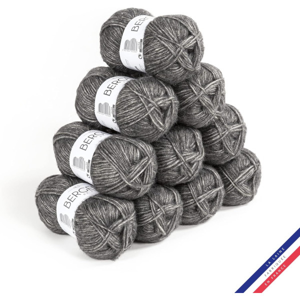 photo-10 pelotes de laine - Gris - Polyester, laine, acrylique - Bergère de France - Cocooning