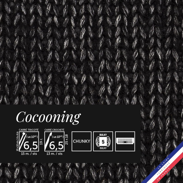 10 pelotes de laine - Noir - Polyester, laine, acrylique - Bergère de France - Cocooning