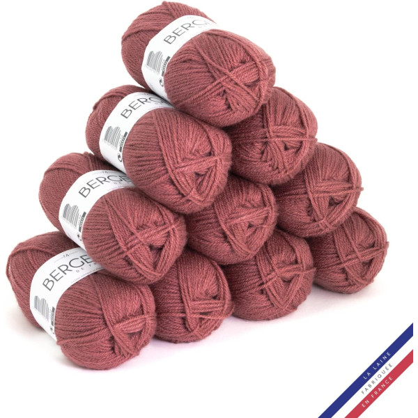 photo-10 pelotes de laine - Bois de rose - 100% acrylique - Bergère de France - Barisienne