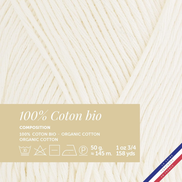 10 pelotes de laine - Blanc - 100% coton bio - 3mm - Tricot et crochet - Bergère de France