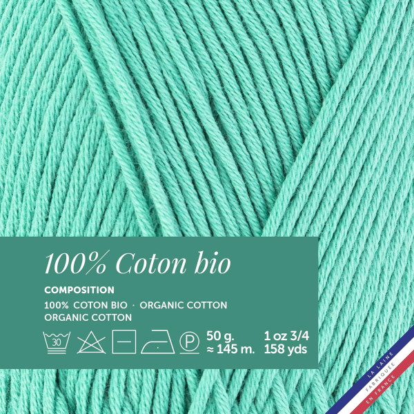 10 pelotes de laine - Algue - 100% coton bio - 3mm - Tricot et crochet - Bergère de France