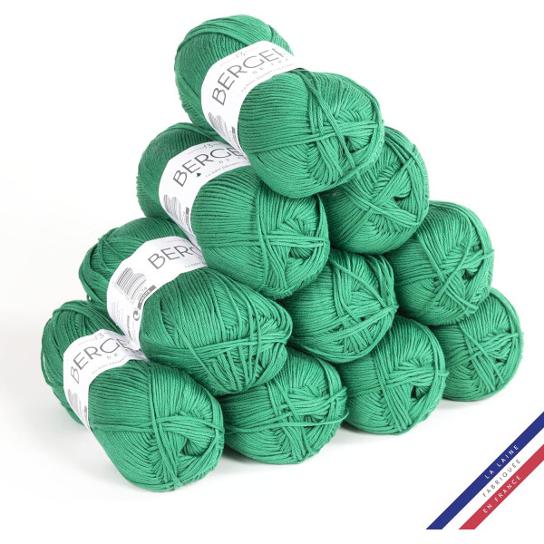photo-10 pelotes de laine - Gazon - 100% coton bio - 3mm - Tricot et crochet - Bergère de France
