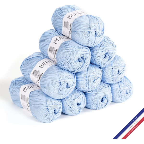 photo-10 pelotes de laine - Ciel - 100% coton bio - 3mm - Tricot et crochet - Bergère de France