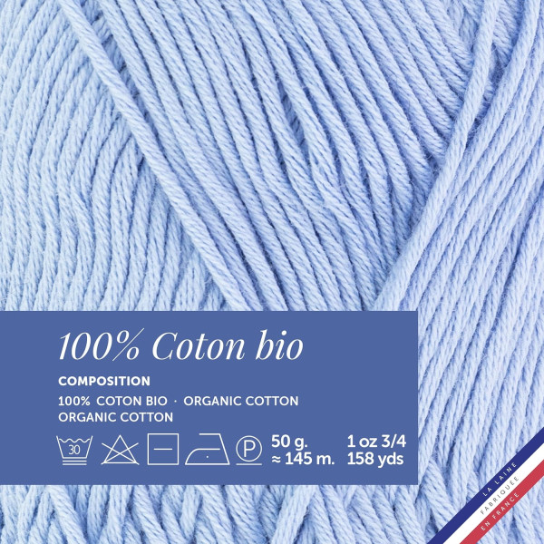 10 pelotes de laine - Ciel - 100% coton bio - 3mm - Tricot et crochet - Bergère de France