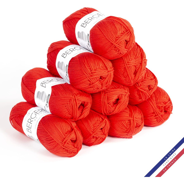 photo-10 pelotes de laine - Vermeille - 100% coton bio - 3mm - Tricot et crochet - Bergère de France