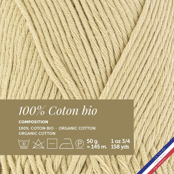 10 pelotes de laine - Sable - 100% coton bio - 3mm - Tricot et crochet - Bergère de France