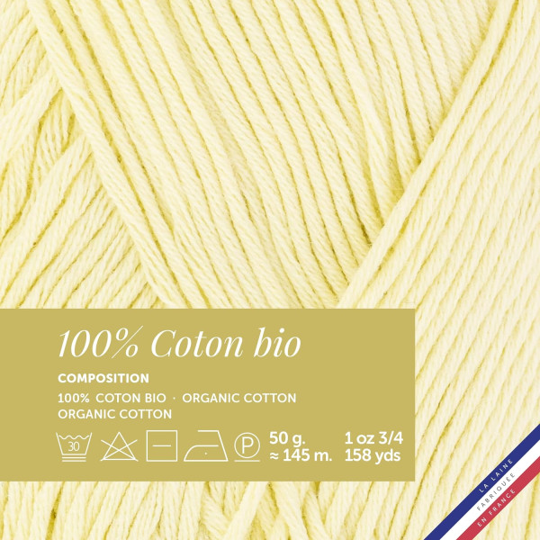 10 pelotes de laine - Paille - 100% coton bio - 3mm - Tricot et crochet - Bergère de France