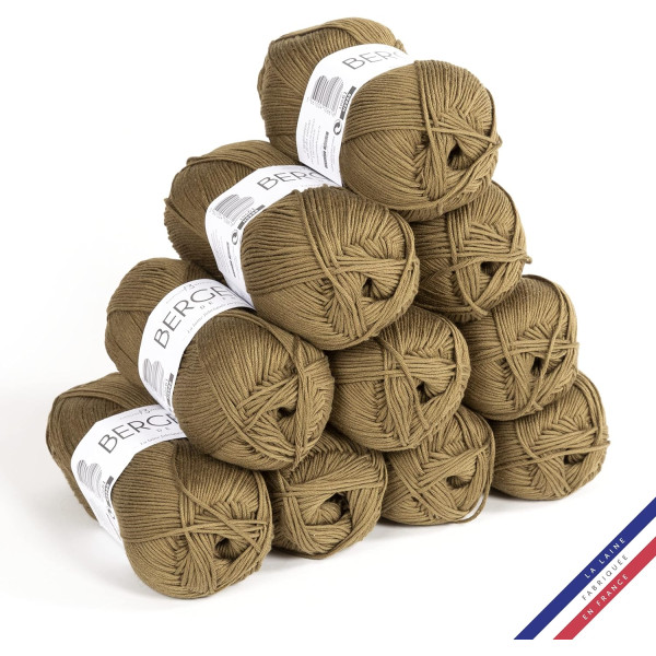 photo-10 pelotes de laine - Mousse - 100% coton bio - 3mm - Tricot et crochet - Bergère de France