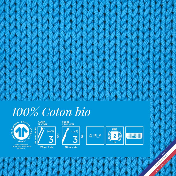 10 pelotes de laine - Lagon - 100% coton bio - 3mm - Tricot et crochet - Bergère de France