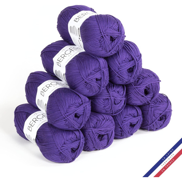photo-10 pelotes de laine - Glycine - 100% coton bio - 3mm - Tricot et crochet - Bergère de France