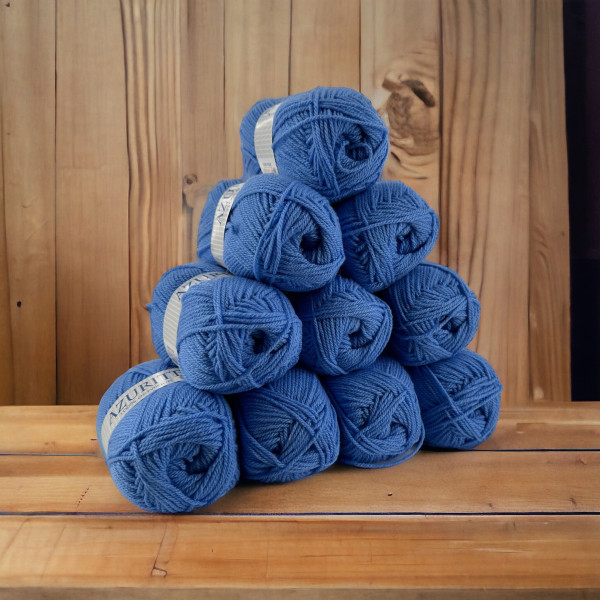 Pelotes - Bleu moyen - 100% Acrylique - 50g/140m - Lot de 10 pelotes - Azurite