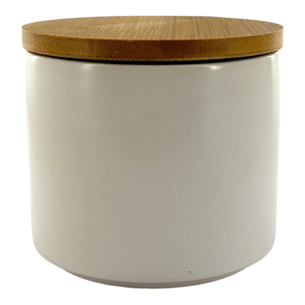 photo-Récipient - Avec couvercle bois - Pour faire une bougie - Céramique - 10cm diamètre