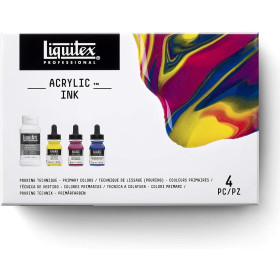 photo-Coffret - Encre acrylique - Pouring - Liquitex Pro - 3 couleurs + médium lissage