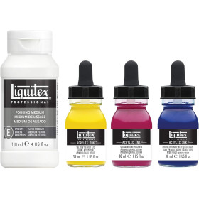 Coffret - Encre acrylique - Pouring - Liquitex Pro - 3 couleurs + médium lissage