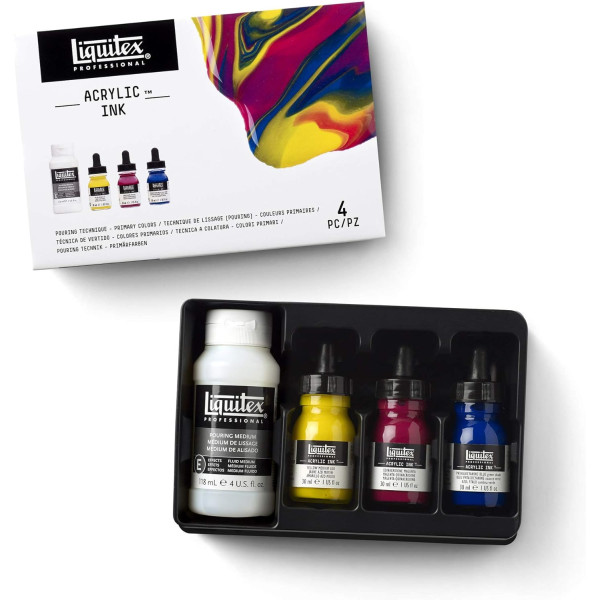 Coffret - Encre acrylique - Pouring - Liquitex Pro - 3 couleurs + médium lissage
